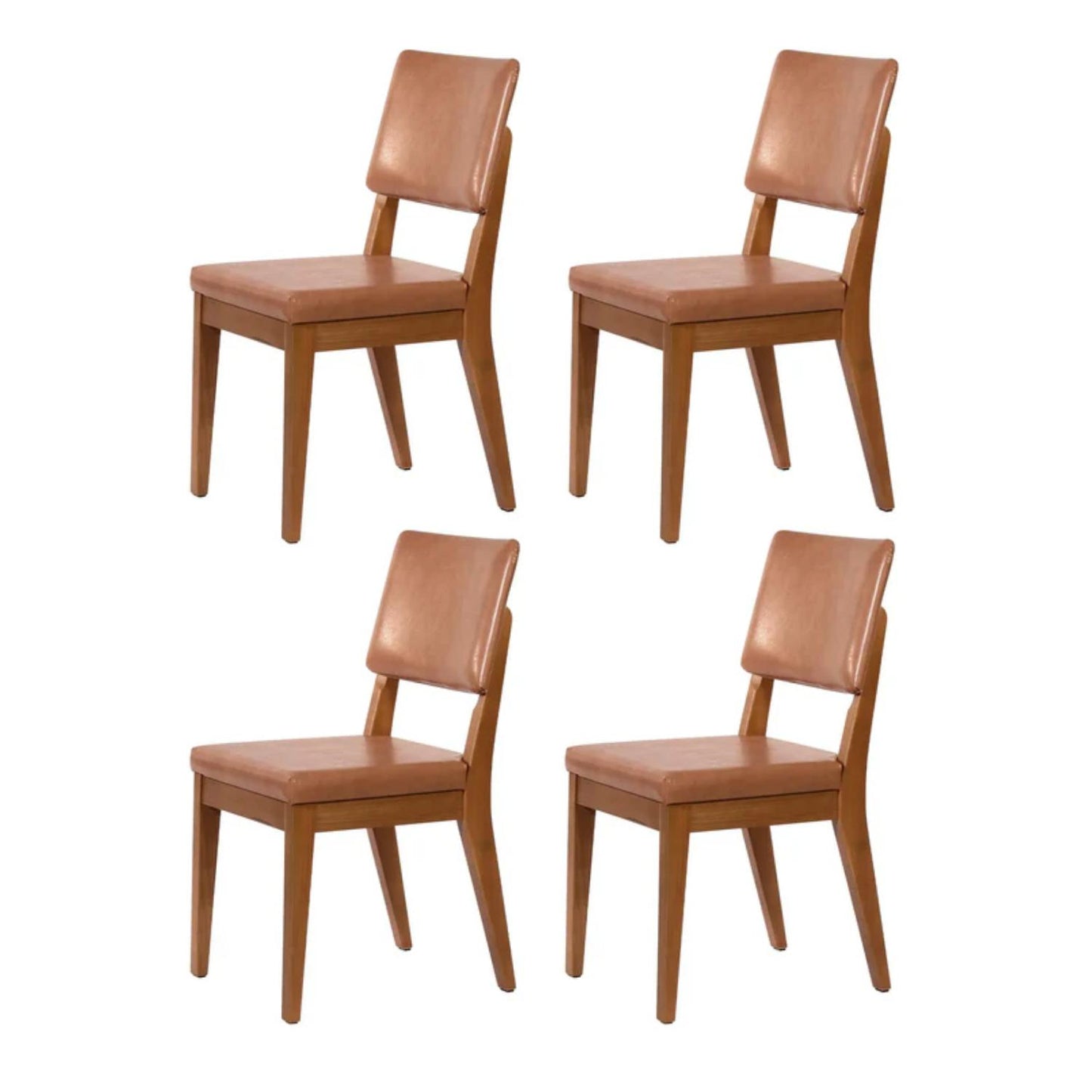 Conjunto de 4 Cadeiras de Madeira Maciça Estofada Ella - Natural c/ PU Caramelo