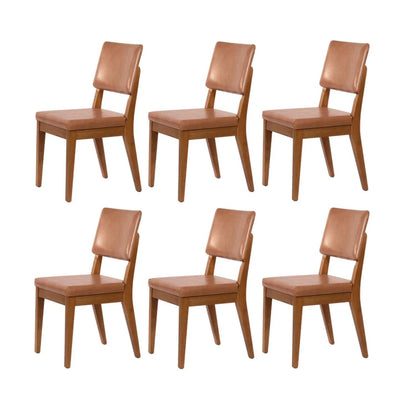 Conjunto de 6 Cadeiras de Madeira Maciça Estofada Ella - Natural c/ PU Caramelo