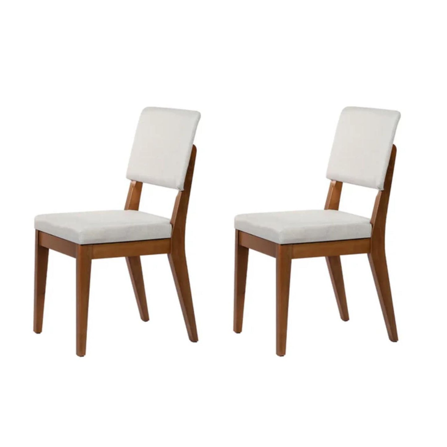Conjunto de 2 Cadeiras de Madeira Maciça Estofada Ella - Natural c/ Linho Off White