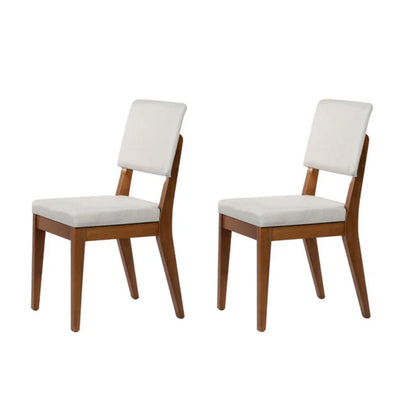 Conjunto de 2 Cadeiras de Madeira Maciça Estofada Ella - Natural c/ Linho Off White