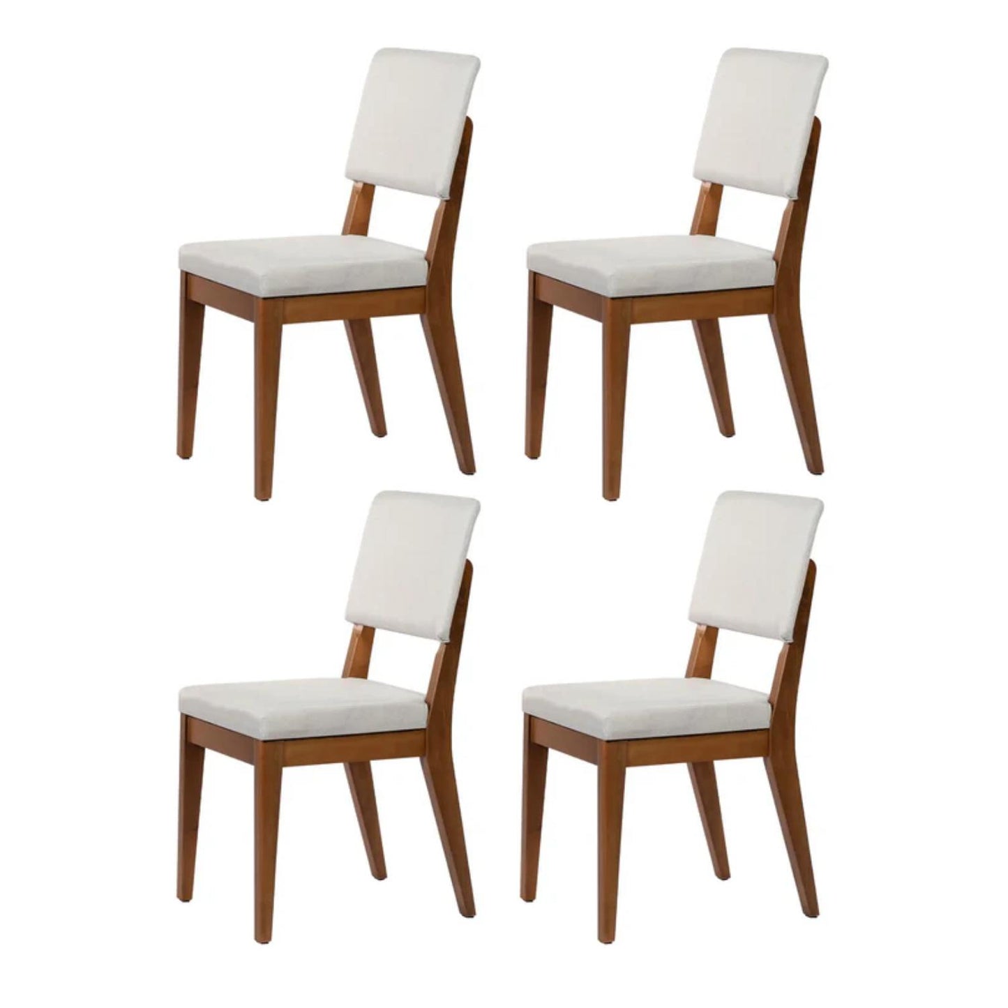 Conjunto de 4 Cadeiras de Madeira Maciça Estofada Ella - Natural c/ Linho Off White