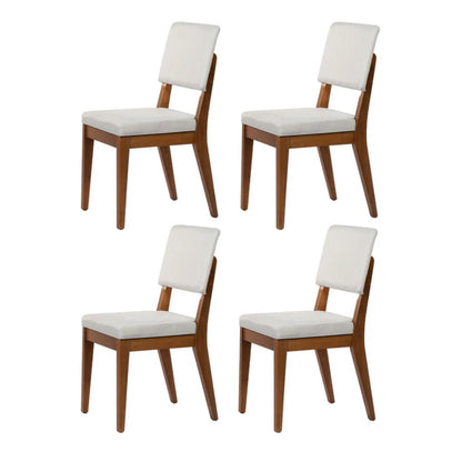 Conjunto de 4 Cadeiras de Madeira Maciça Estofada Ella - Natural c/ Linho Off White