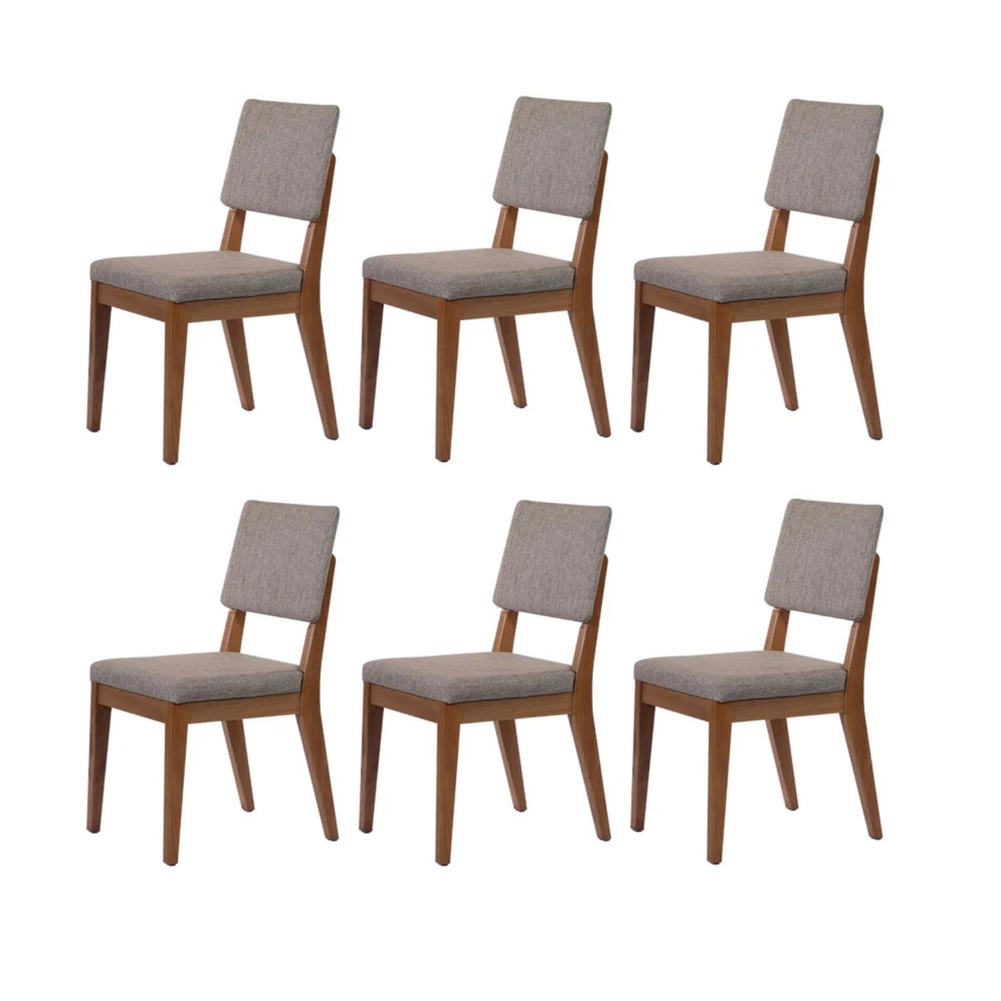 Conjunto de 6 Cadeiras de Madeira Maciça Estofada Ella - Natural c/ Linho Mescla Cinza
