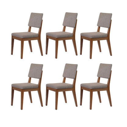 Conjunto de 6 Cadeiras de Madeira Maciça Estofada Ella - Natural c/ Linho Mescla Cinza