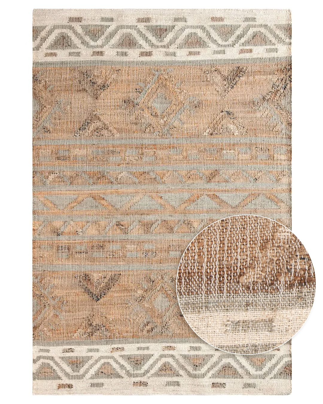 Tapete Artesanal Indiano para Sala e Quarto Padma 200 x 250 cm - Kilim Juta Natural c/ Off White