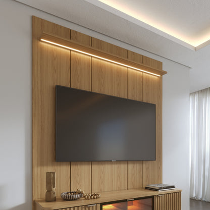 Painel para TV Até 85” com Prateleira e LED Neon Float 178 cm - Carvalho
