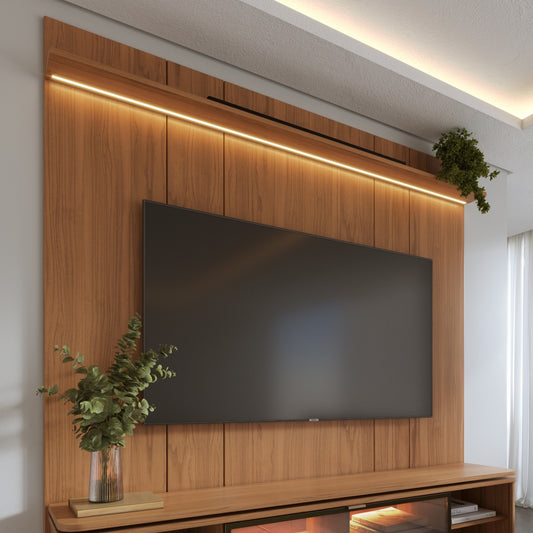 Painel para TV Até 85” com Prateleira e LED Neon Float 215 cm - Canella