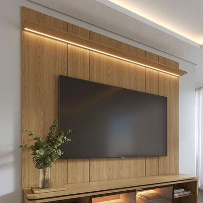 Painel para TV Até 85” com Prateleira e LED Neon Float 215 cm - Carvalho
