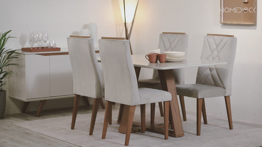 Conjunto de Jantar Mesa com Vidro Avena 6 Cadeiras Megan - Canella c/ Fendi