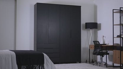 Guarda-Roupa Casal 4 Portas 4 Gavetas 100% MDF Allen 181 cm - Freijó c/ Preto Fosco