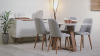 Conjunto de Jantar Mesa com Vidro Avena 6 Cadeiras New Drop - Canella c/ Cinza
