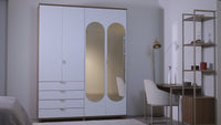 Guarda-Roupa Casal com Espelho 4 Portas 4 Gavetas 100% MDF Look 181 cm - Branco Fosco c/ Champanhe