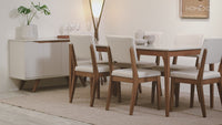 Conjunto de Jantar Mesa com Vidro 6 Cadeiras Ella - Natural c/ Off White
