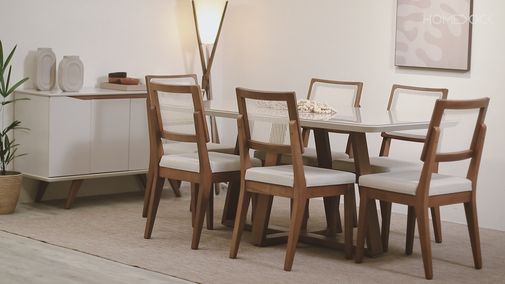Conjunto de Jantar Mesa com Vidro Bennett 6 Cadeiras Saga