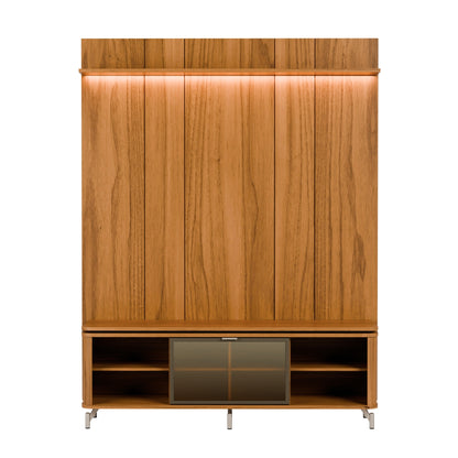 Rack com Painel para TV até 85" 1 Prateleira 1 Porta Vidro Reflecta e LED Lincoln Float 178cm - Canella c/ Champanhe
