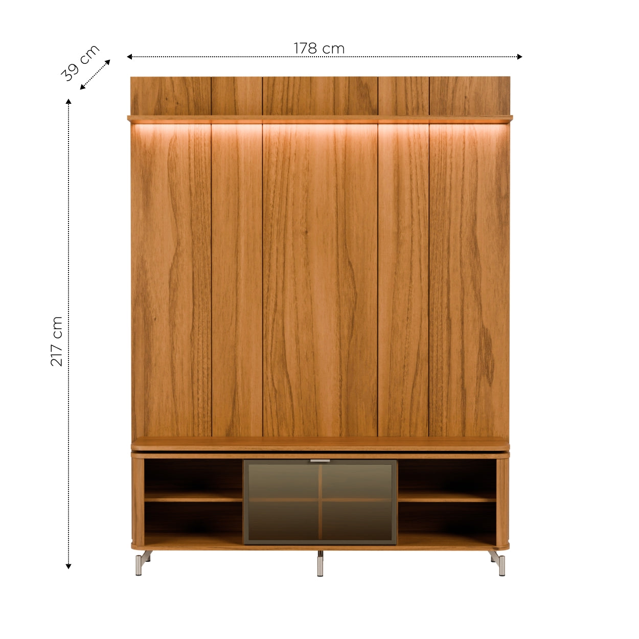Rack com Painel para TV até 85" 1 Prateleira 1 Porta Vidro Reflecta e LED Lincoln Float 178cm - Canella c/ Champanhe