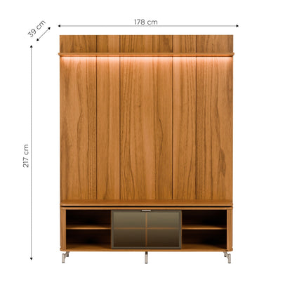 Rack com Painel para TV até 85" 1 Prateleira 1 Porta Vidro Reflecta e LED Lincoln Float 178cm - Canella c/ Champanhe