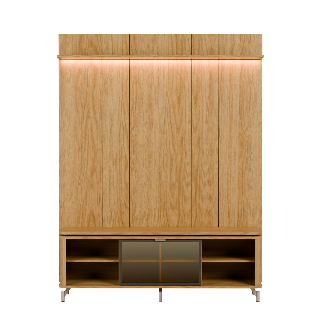 Rack com Painel para TV até 85" 1 Prateleira 1 Porta Vidro Reflecta e LED Lincoln Float 178cm – Carvalho c/ Champanhe