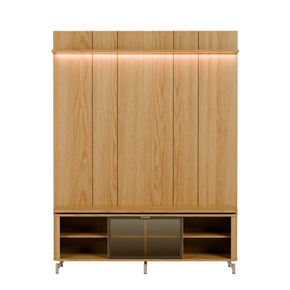 Rack com Painel para TV até 85" 1 Prateleira 1 Porta Vidro Reflecta e LED Lincoln Float 178cm – Carvalho c/ Champanhe