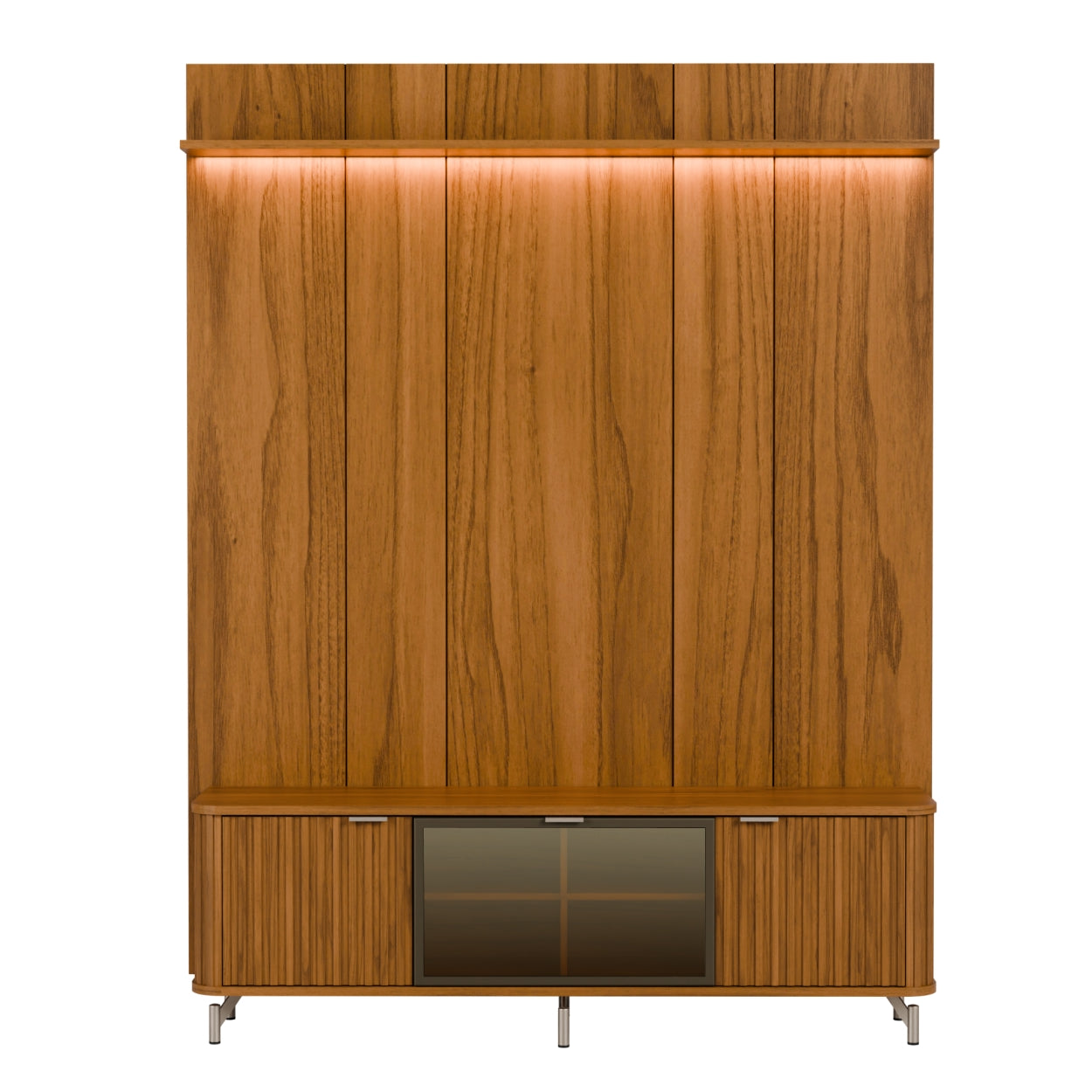 Rack com Painel para TV até 85" 1 Prateleira 1 Porta Vidro Reflecta e LED Neon Float 178cm - Canella c/ Champanhe