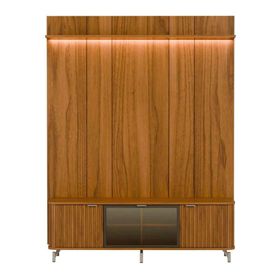 Rack com Painel para TV até 85" 1 Prateleira 1 Porta Vidro Reflecta e LED Neon Float 178cm - Canella c/ Champanhe