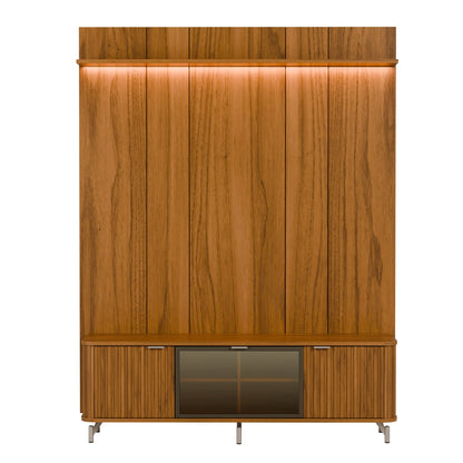 Rack com Painel para TV até 85" 1 Prateleira 1 Porta Vidro Reflecta e LED Neon Float 178cm - Canella c/ Champanhe