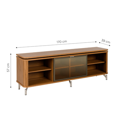 Rack para TV Até 85” 1 Porta com Vidro Reflecta e LED Lincoln Float 169 cm - Canella c/ Champanhe
