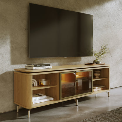 Rack para TV Até 85” 1 Porta com Vidro Reflecta e LED Lincoln Float 169 cm - Carvalho c/ Champanhe