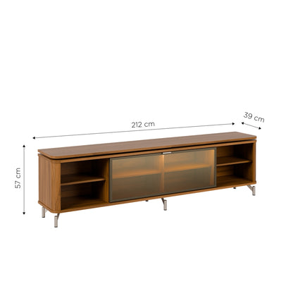 Rack para TV Até 85” 1 Porta com Vidro Reflecta e LED Lincoln Float 212 cm - Canella c/ Champanhe