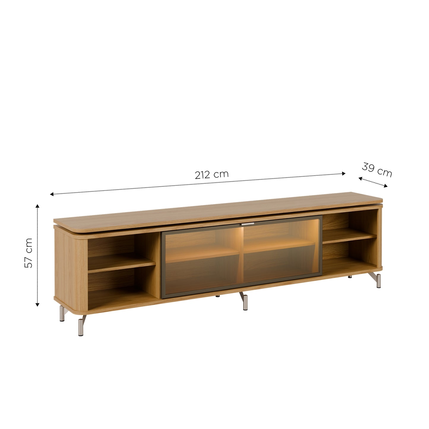 Rack para TV Até 85” 1 Porta com Vidro Reflecta e LED Lincoln Float 212 cm - Carvalho c/ Champanhe