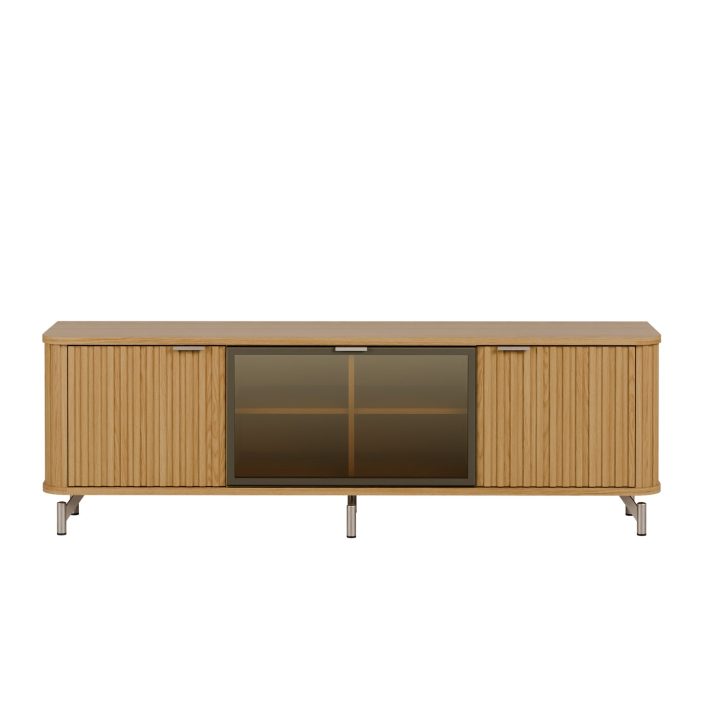 Rack para TV Até 85” 3 Portas com Vidro Reflecta e LED Neon Float 169 cm - Carvalho c/ Champanhe