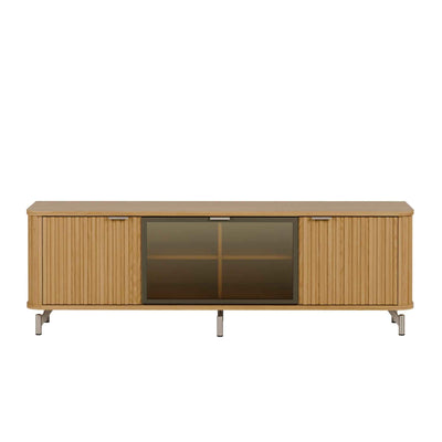 Rack para TV Até 85” 3 Portas com Vidro Reflecta e LED Neon Float 169 cm - Carvalho c/ Champanhe
