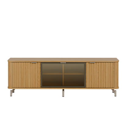 Rack para TV Até 85” 3 Portas com Vidro Reflecta e LED Neon Float 169 cm - Carvalho c/ Champanhe
