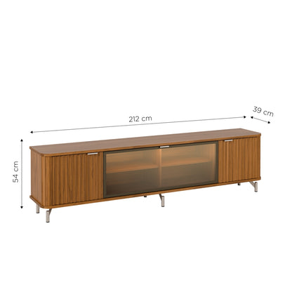 Rack para TV Até 85” 3 Portas com Vidro Reflecta e LED Neon Float 212 cm - Canella c/ Champanhe