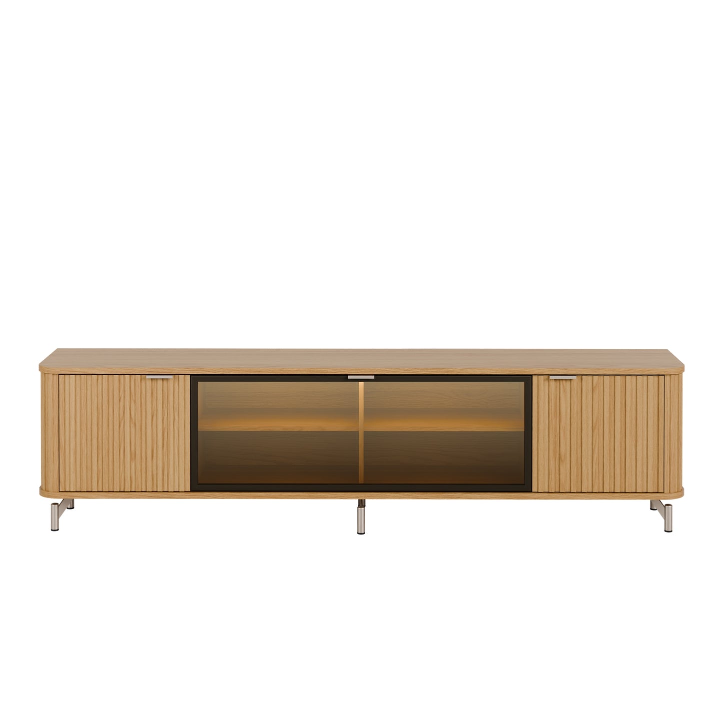 Rack para TV Até 85” 3 Portas com Vidro Reflecta e LED Neon Float 212 cm - Carvalho c/ Champanhe