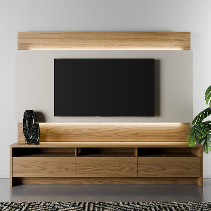 Rack Aspen com Painel New Lincoln para TV até 75” LED 3 Portas 184 cm - Freijó c/ Off White Gloss