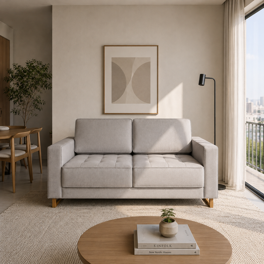 Sofá 2 Lugares Madrid 158 cm - Linho Texturizado Cinza c/ Natural