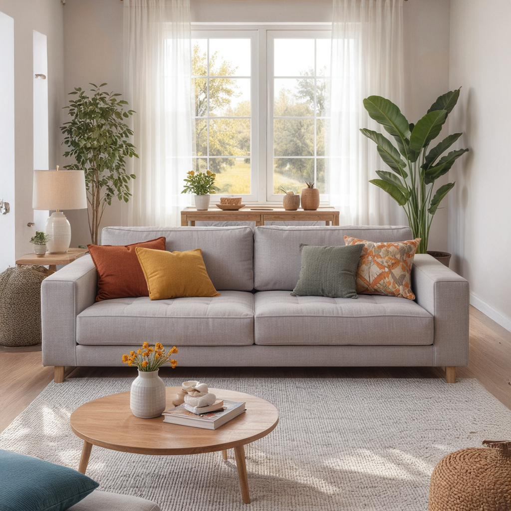 Sofá 5 Lugares Madrid 280 cm - Linho Texturizado Cinza c/ Natural