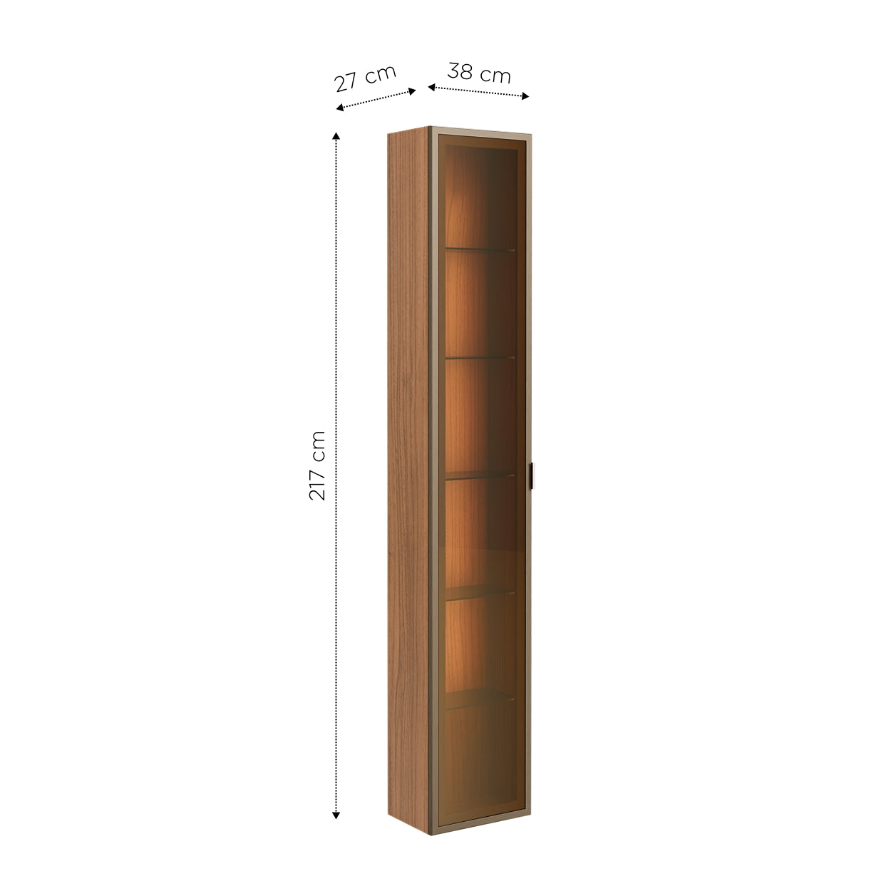 Módulo Cristaleira 1 Porta com Vidro Reflecta com LED Neon Float 38cm - Canella c/ Champanhe