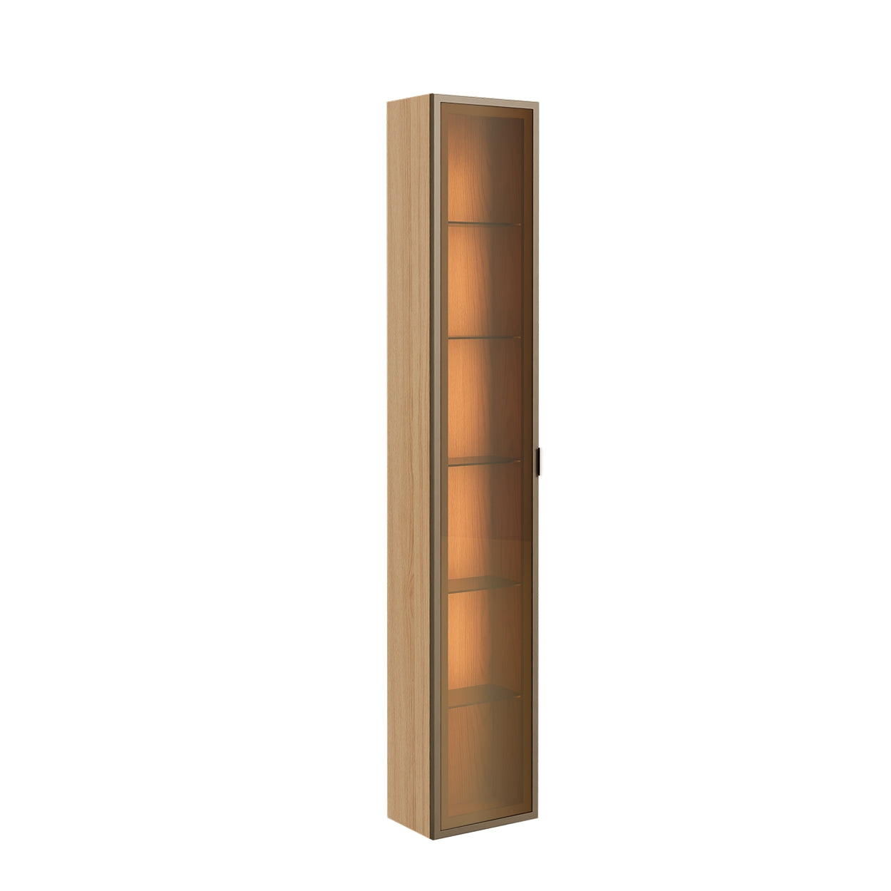 Módulo Cristaleira 1 Porta com Vidro Reflecta com LED Neon Float 38cm - Carvalho c/ Champanhe