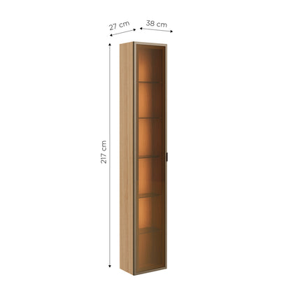 Módulo Cristaleira 1 Porta com Vidro Reflecta com LED Neon Float 38cm - Carvalho c/ Champanhe
