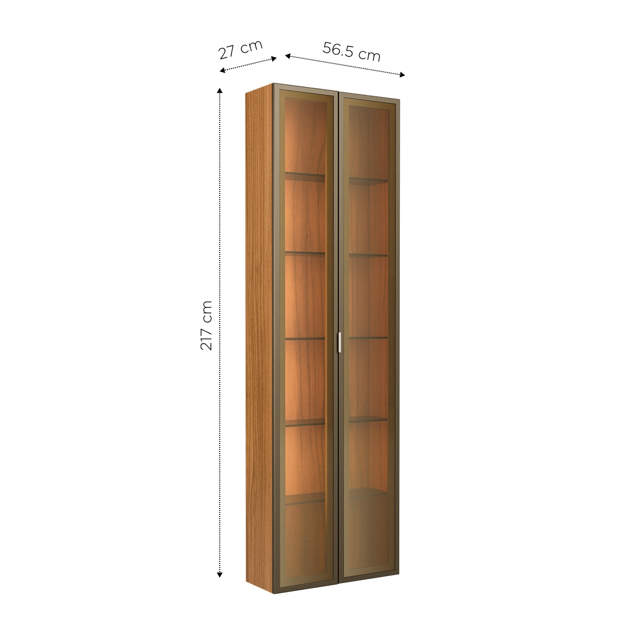 Módulo Cristaleira 2 Portas com Vidro Reflecta com LED Neon Float 56cm - Canella c/ Champanhe
