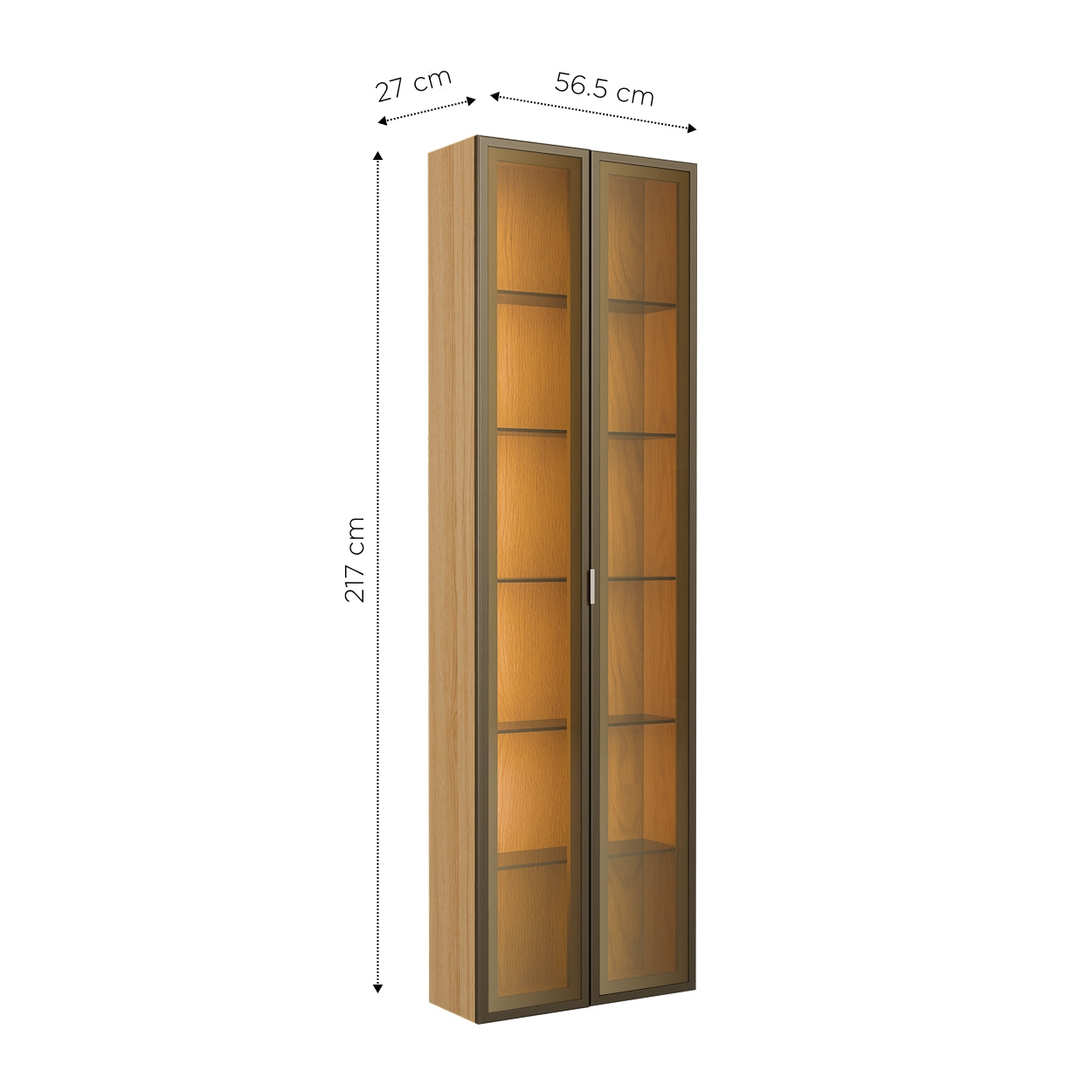 Módulo Cristaleira 2 Portas com Vidro Reflecta com LED Neon Float 56cm - Carvalho c/ Champanhe