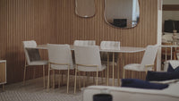 Mesa de Jantar c/ Vidro Line 219 cm - Off White Fosco c/ Dourado