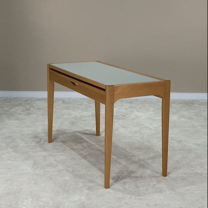 Mesa de Jantar Aparador Extensível Belize 53/106 cm - Imbuia c/ Vidro Fendi Claro